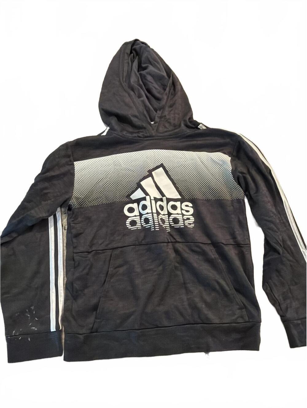 Adidas Boys Hoodie Black with White Stripes Medium